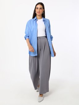 Pile Detaylı Klasik Gri Pantolon