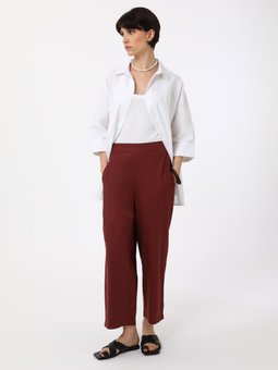Rahat Kalıp Keten Bordo Pantolon