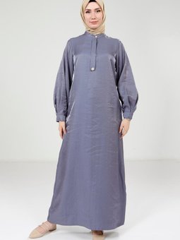 İndigo Broşlu Renk Parlak Kumaş Elbise