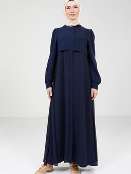 Lacivert Serpme Taş Detaylı Ferace
