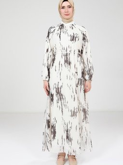 Siyah Baskılı Beyaz Elbise