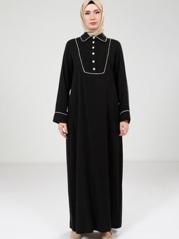 Siyah Nervür Detaylı Elbise