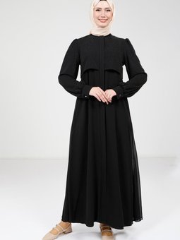 Siyah Serpme Taş Detaylı Ferace