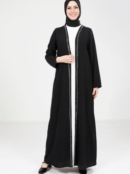 Siyah Taş Detaylı Abaya Takım