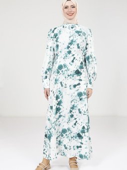 Zümrüt Yeşili Seyyar Kemerli Baskılı Elbise