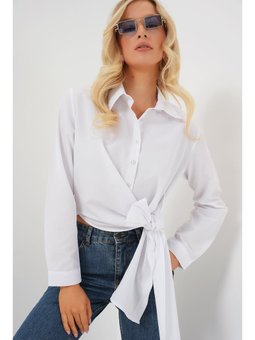 Bağlamalı Uzun Kol Beyaz Gömlek