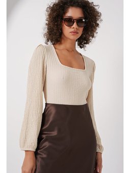 Uzun Kollu Krem Bluz