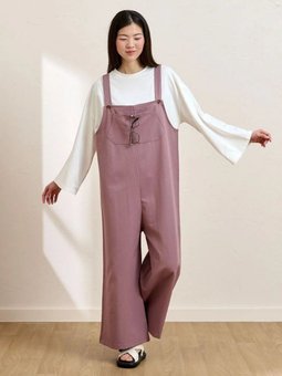 Keten Salopet Tulum & Body Ekru Takım Lila