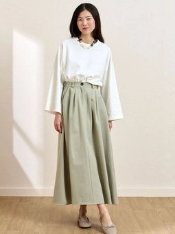 Keten Tek Düğmeli Küf Yeşili Etek