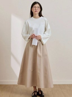 Keten Tek Düğmeli Pastel Krem Etek