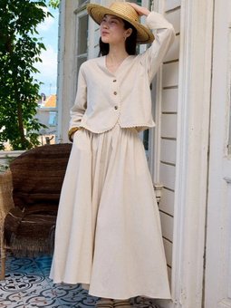 Organik Keten Dantel Detay Krem Ceket