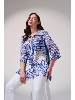 Büyük Beden Empirme Baskılı Mavi Gömlek