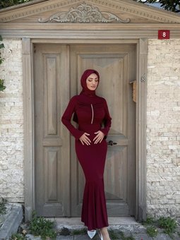 Bordo Erva Taşlı Abiye Elbise