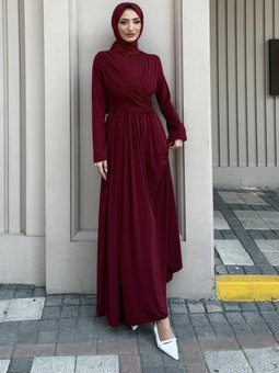 Bordo Linda Taşlı Abiye Elbise