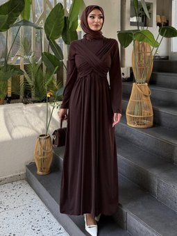 Kahverengi Linda Taşlı Kahve Abiye Elbise