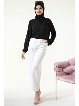 Buyuk Beden Kumas Kadin Bol Paca Beyaz Pantolon