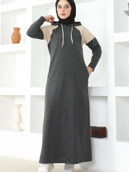 Antrasit Omuz Detaylı Elbise
