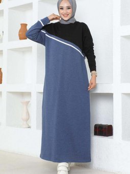 İndigo Şerit Detaylı Spor Elbise