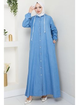 Boydan Düğmeli Kot Açık Mavi Ferace