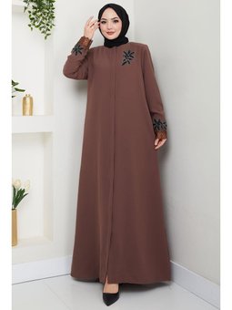 Büyük Beden Dantel Taş İşleme Detaylı Taba Ferace