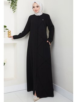 Tek Tarafı Çapraz Dikişli Siyah Ferace