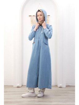 Cepli Fermuarlı Kapüşonlu Denim Kot Kap