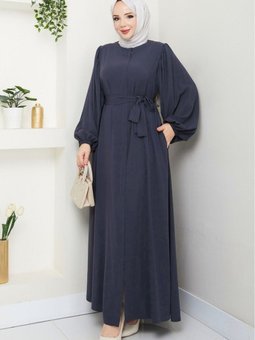 Antrasit Kolu Lastikli Beli Bağlamalı Fermuarlı Ferace