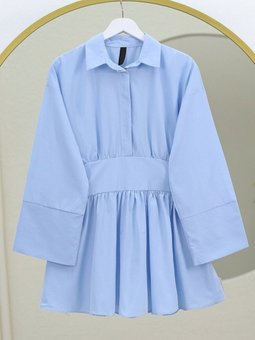 Bebe Mavi Yarım Düğmeli Beli Bağlamalı Yanı Fermuarlı Tunik