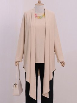Bej Şal Yaka Asimetrik Kesim Kolyeli Krınkıl Tunik