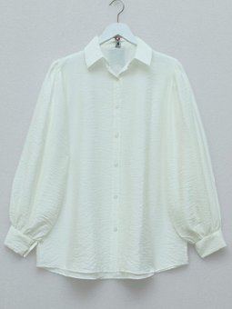 Beyaz Balon Kol Düz Tunik