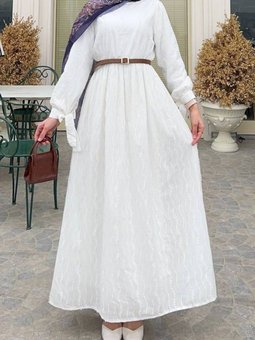 Beyaz Belden Lastikli Maşeti Bağcıklı Elbise