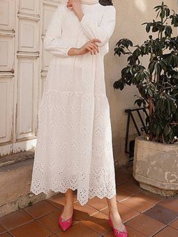 Beyaz Kolu Lastikli Parçalı Elbise