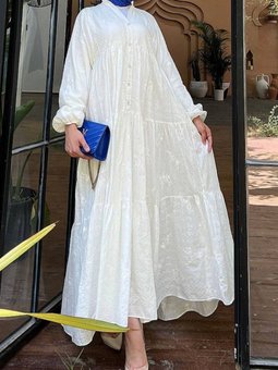 Beyaz Parçalı Düğme Detaylı Elbise