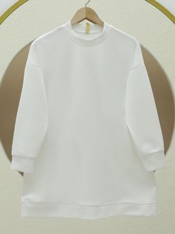 Beyaz Yuvarlak Yaka Scuba Sweat