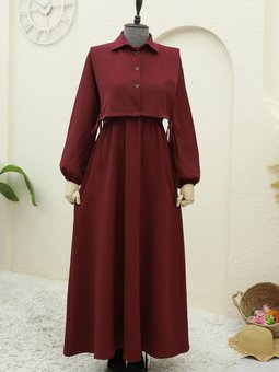 Bordo Üstü Gömlek Detaylı İkili Takım Elbise