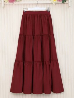 Bordo Uzun Parçalı Beli Lastikli Etek