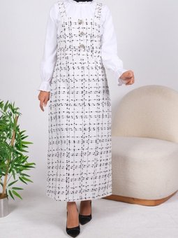 Ekru Beli Korsajlı Önü Düğme Detaylı Salopet