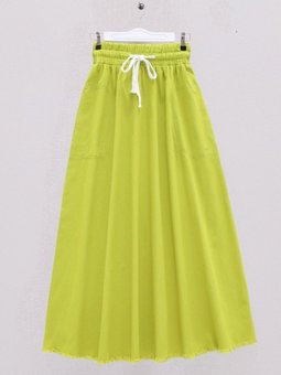 Fıstık Yeşili Uzun Eteği Püsküllü Cepli Gabardin Mevlana Etek