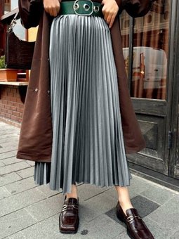 Füme Uzun Pliseli Beli Lastikli Etek