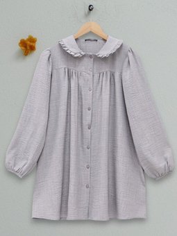 Gri Bebe Yaka Boydan Düğmeli Tunik