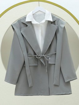 Gri Cep Detaylı Beli Bağlamalı Ceket