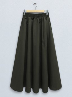 Haki Beli Lastikli Çift Cepli Poplin Kloş Etek