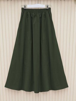 Haki Uzun Beli Lastikli Çift Cepli Gabardin Etek