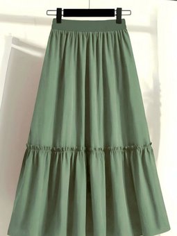 Haki Uzun Beli Lastikli Paraşüt Etek