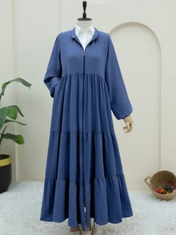 İndigo Boydan Fermuarlı Kolu Lastikli Parçalı Ayrobin Ferace