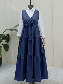 İndigo Tünel Bağcıklı V Yaka Kot Jile