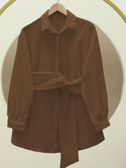 Kahve Belden Bağlamalı Fitlli Krinkıl Gömlek