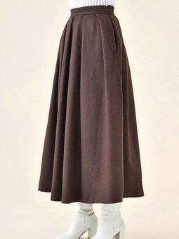 Kahve Pileli Fermuarlı Kaşe Etek