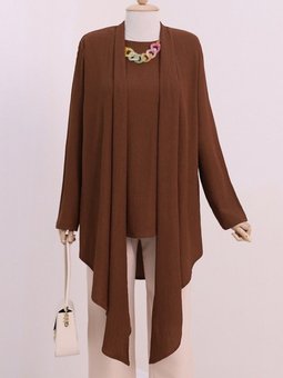 Kahve Şal Yaka Asimetrik Kesim Kolyeli Krınkıl Tunik