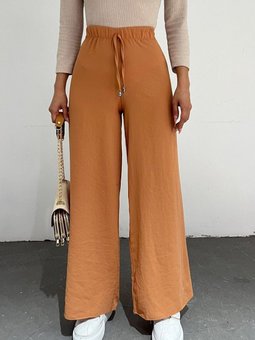 Kayısı Rengi Bağcık Detaylı Bol Paça Beli Lastikli Pantolon